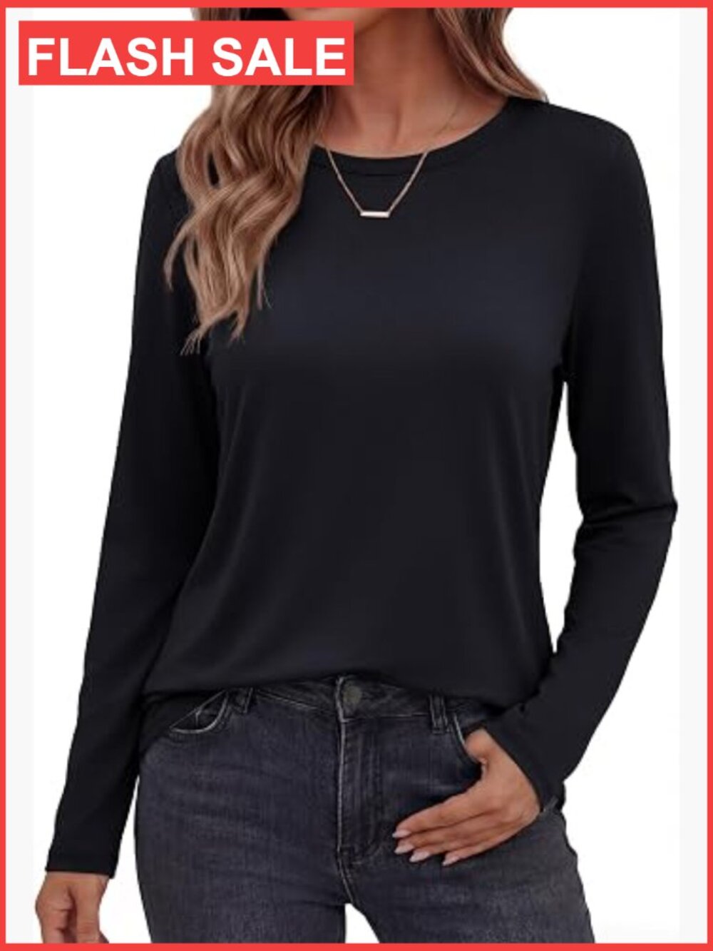 Long Sleeve T-Shirt Women Casual Crew Neck Relaxed Fit Stretchy Lightweight Top